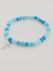 Pulsera religiosa con cruz y ágata - Azul