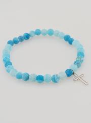 Pulsera religiosa con cruz y ágata - Azul
