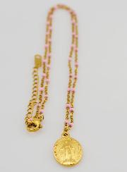Colar de Contas & Medalha Milagrosa - Rosa