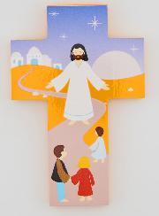 Cruz Infantil em Madeira - Jesus e Crianças