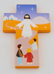 Cruz Infantil em Madeira - Jesus e Crianças