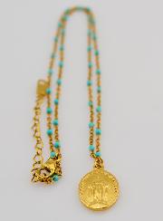 Colar com Contas Medalha Milagrosa - Turquesa