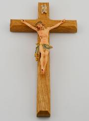 Crucifixo em Tília & Cristo com Pano Azul - 18 cm