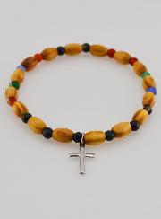 Pulseira Com Cruz - Ágata & Madeira