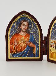 Icono díptico mini - Sagrado Corazón de Jesús y Santa Rita