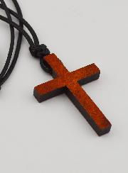 Cruz de madera y cordón de cuero ajustable