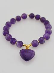 Pulsera en Piedra Natural de Corazón - Amatista