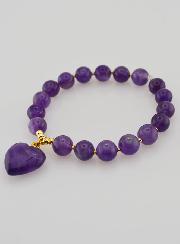 Pulsera en Piedra Natural de Corazón - Amatista