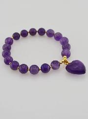 Pulsera en Piedra Natural de Corazón - Amatista