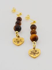 Pendientes Árbol de la Vida en Ojo de Tigre - Dorado