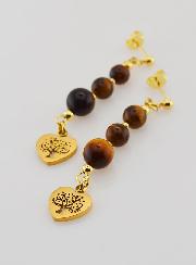 Pendientes Árbol de la Vida en Ojo de Tigre - Dorado