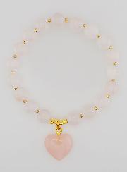 Pulseira Pedra Natural Coração - Quartzo Rosa