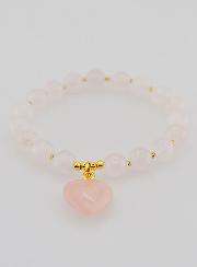 Pulseira Pedra Natural Coração - Quartzo Rosa