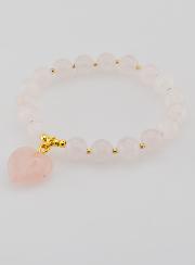 Pulseira Pedra Natural Coração - Quartzo Rosa