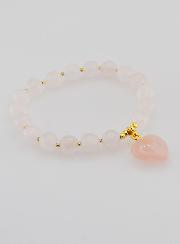 Pulseira Pedra Natural Coração - Quartzo Rosa