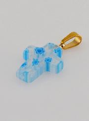 Colgante de cruz en vidrio artesanal - Blanco y azul