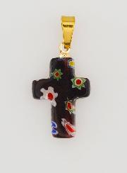Colgante de cruz en vidrio artesanal - negro