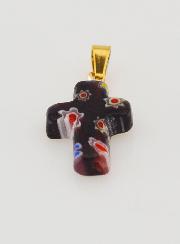 Colgante de cruz en vidrio artesanal - negro
