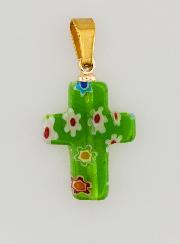 Colgante de cruz en vidrio artesanal - verde