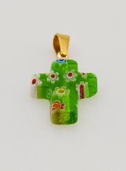 Colgante de cruz en vidrio artesanal - verde
