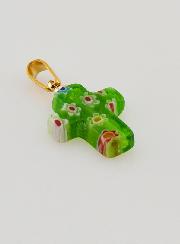 Colgante de cruz en vidrio artesanal - verde