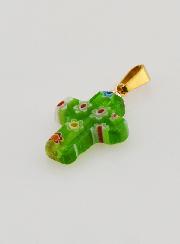 Colgante de cruz en vidrio artesanal - verde