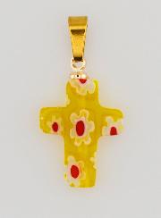 Colgante en cruz de vidrio artesanal - amarillo