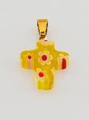 Colgante en cruz de vidrio artesanal - amarillo