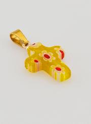 Colgante en cruz de vidrio artesanal - amarillo
