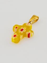 Colgante en cruz de vidrio artesanal - amarillo
