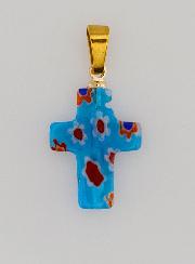 Pingente Cruz em Vidro Artesanal - Azul Turquesa
