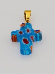 Pingente Cruz em Vidro Artesanal - Azul Turquesa