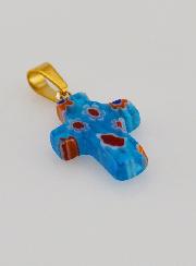 Pingente Cruz em Vidro Artesanal - Azul Turquesa