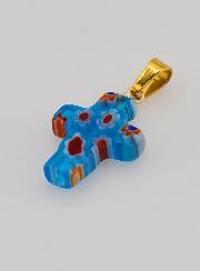 Pingente Cruz em Vidro Artesanal - Azul Turquesa