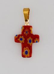 Colgante de cruz en vidrio artesanal - rojo