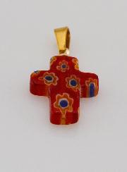 Colgante de cruz en vidrio artesanal - rojo