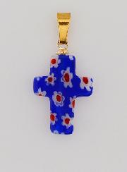 Pingente Cruz em Vidro Artesanal - Azul