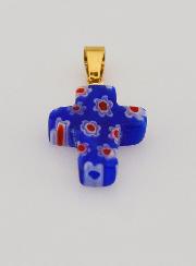 Pingente Cruz em Vidro Artesanal - Azul