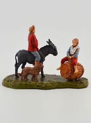 Figura de hombre en el lomo de un burro y niño - 6cm