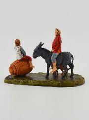 Figura de hombre en el lomo de un burro y niño - 6cm