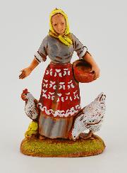 Figura de campesina con gallinas - 6 cm