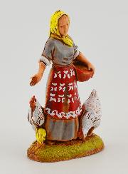 Figura de campesina con gallinas - 6 cm