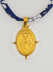 Medalla Milagrosa con borde de perlas - Cordón azul