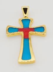 Colgante de cruz de 4 cm - Azul y rojo