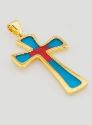 Colgante de cruz de 4 cm - Azul y rojo