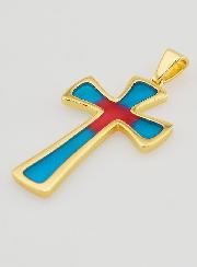 Colgante de cruz de 4 cm - Azul y rojo