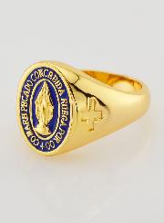 Anillo tipo sello de la Virgen Milagrosa con fondo azul - Talla 54