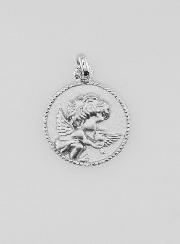 Medalla de Ángel de la Guarda y Paloma en plata - 12 mm
