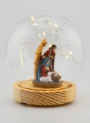 Bola de Navidad luminosa con escena de la Natividad sobre base - 14 cm