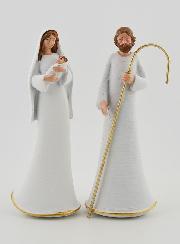 Estatua de la Sagrada Familia moderna, blanca y dorada - 12 cm
